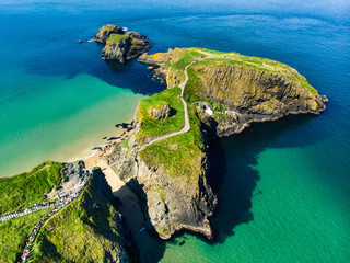 Carrick-a-Rede Rope Bridge, famous rope bridge near Ballintoy in County Antrim, linking the mainland to the tiny island of Carrickarede