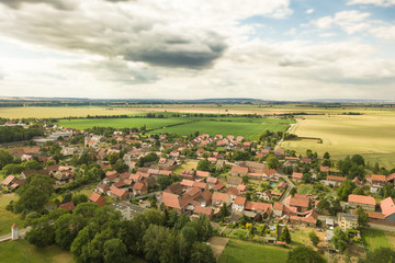 Fototapeta na wymiar The village of Minsleben near Wernigeorde from above ( Harz region, Saxony-Anhalt / Germany )
