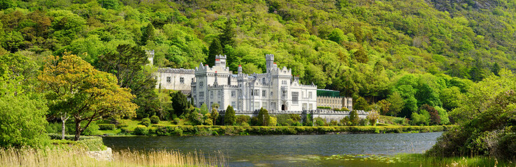 Kylemore Abbey, a Benedictine monastery founded on the grounds of Kylemore Castle, in Connemara,...