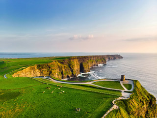 World famous Cliffs of Moher, one of the most popular tourist destinations in Ireland. - obrazy, fototapety, plakaty