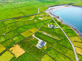 Aerial view of Inishmore or Inis Mor, the largest of the Aran Islands in Galway Bay, Ireland.