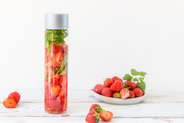 Detox Infused Water with Strawberries and Mint in Sports Bottle