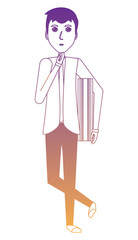 Cartoon businessman standing and thinking over white background, vector illustration