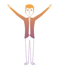 businessman standing with arms up over white background, vector illustration