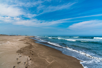 Kujukuri Beach in the seaside area of Sotobo, Chiba. The sandy beach with a length of 66 km is the second longest in Japan.