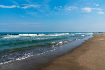 Kujukuri Beach in the seaside area of Sotobo, Chiba. The sandy beach with a length of 66 km is the...