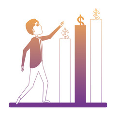 businessman with graphic bar chart over white background, vector illustration