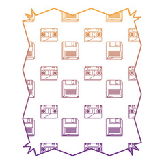 abstract frame with Casette and diskette pattern over white background, vector illustration