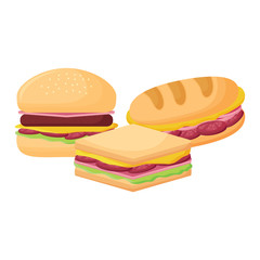 sandwichs and hamburger icon over white background, vector illustration