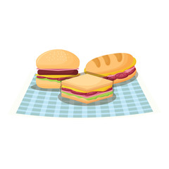 sandwichs and hamburger icon over white background, vector illustration