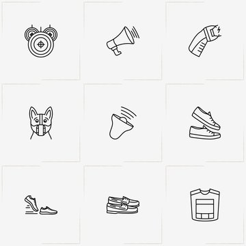 Police line icon set with muzzle , police gas mask  and shoes