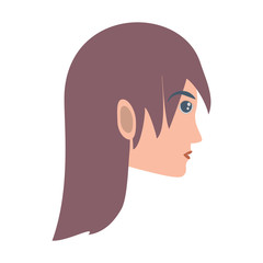 cartoon woman with ling hair over white background, colorful design vector illustration