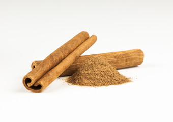 Close up cinnamon healthy spice on white background