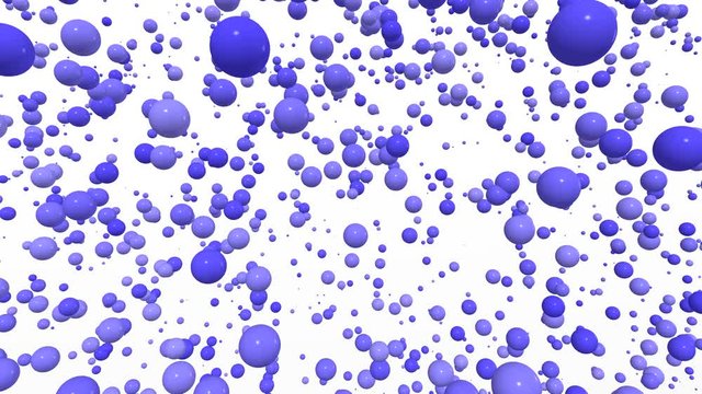 3D animated video with balls and bubbles 4K. Cartoon with blue circles on a white background in free movement.