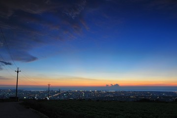 Beautiful sunset and night view of coastline at evening in Shalu, Taichung, Taiwan