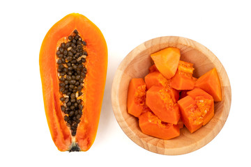 Slices of sweet papaya on white background