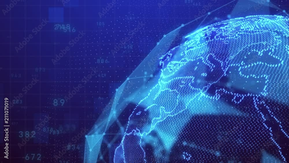 Poster planet earth rotating animation future technology business concept with plexus network and code running