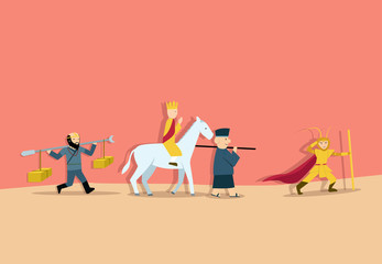 Journey to the West in flat art, vector