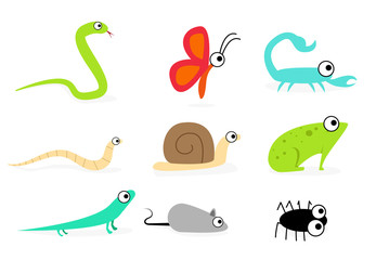 Set of side view animal in flat style, vector art