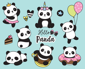 Fototapeta premium Ilustracja wektorowa cute baby panda zestaw.