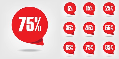 Red Discount Tag Set. Bubble, Cloud, Offer Price Label. Discount Sticker set. Vector Illustration. 