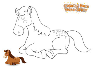 Coloring The Cute Cartoon Horse. Educational Game for Kids. Vector illustration