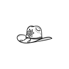 Sheriff hat hand drawn outline doodle icon. Police authority, county sheriff, power concept. Vector sketch illustration for print, web, mobile and infographics on white background