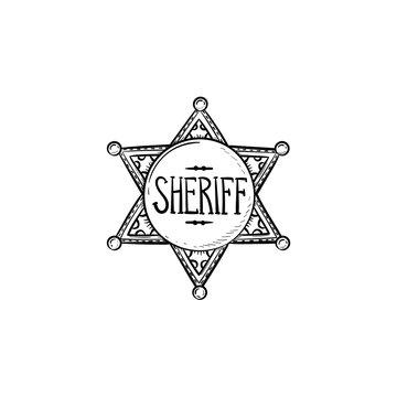 Sheriff star hand drawn outline doodle icon. Police authority, county sheriff, power concept. Vector sketch illustration for print, web, mobile and infographics on white background