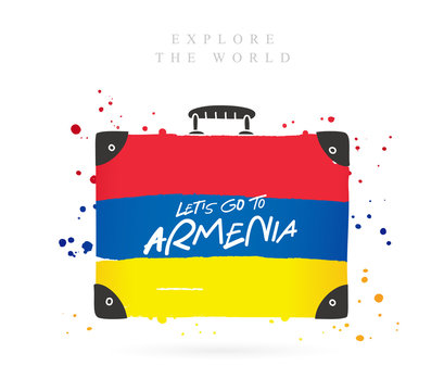 Suitcase with the flag of Armenia. Lettering