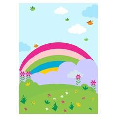 rainbow garden meadow grassland outdoor view landscape background 