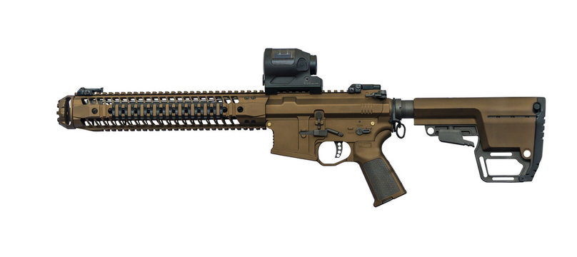 Modern automatic machine gun isolated with clipping patch