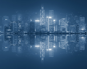 Fototapeta na wymiar Hong Kong city skyline with density building.