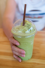 green tea frappe and blended. Sweet and cold water