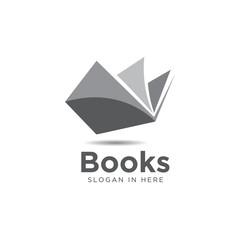 simple modern black white book open logo and icon