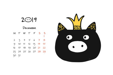 Cute piggy silhouette, symbol of 2019 year for your design