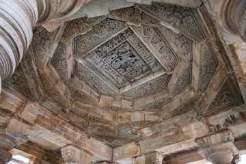 Intricately carved ceiling of Navaranga Mandapa, Parshvanatha Basadi, Basadi Halli jain temple...