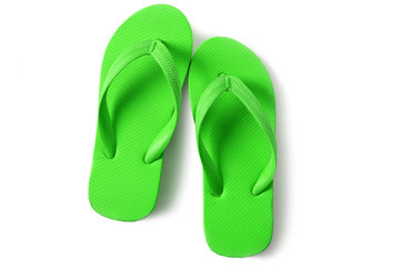 Green flip flop sandals isolated on white background