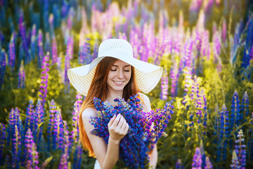 Girl posing in field flowers