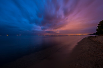 A beach and the sea just before sunrise. Gdynia Orlowo seascape.