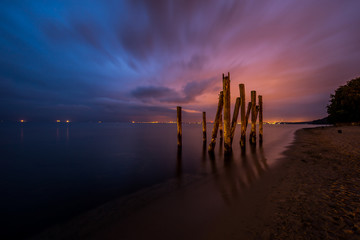 A beach and the sea just before sunrise. Gdynia Orlowo seascape.