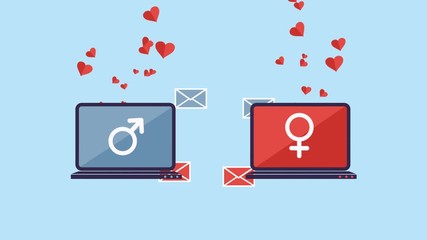 Online dating animation, communication, man and women