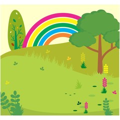 rainbow in the green meadow scenery landscape background