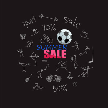 sale of sports equipment. linear illustration
