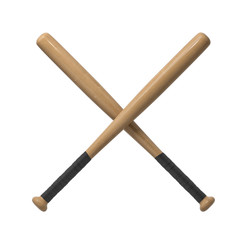 3d rendering of two wooden baseball bats with handle wraps making a cross shape on a white background.