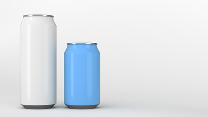 Big white and small blue soda cans mockup