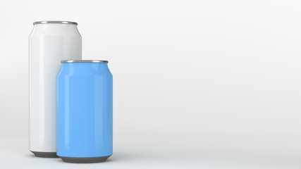 Big white and small blue soda cans mockup