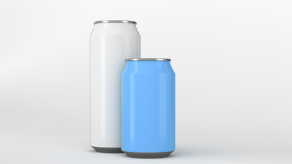 Big white and small blue soda cans mockup