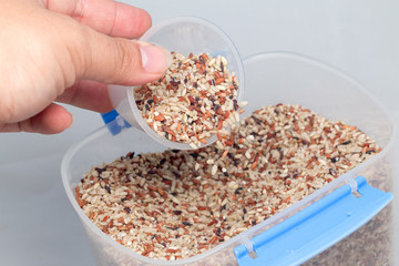 Raw brown rice isolated on white