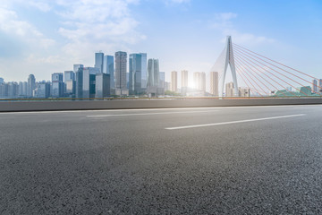 Air highway asphalt road and office building of commercial building in modern city