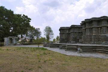 Fototapeta na wymiar Kedareshwara Temple, Halebid, Karnataka. View from the North West. Entrance to the temple complex is seen on the left side.